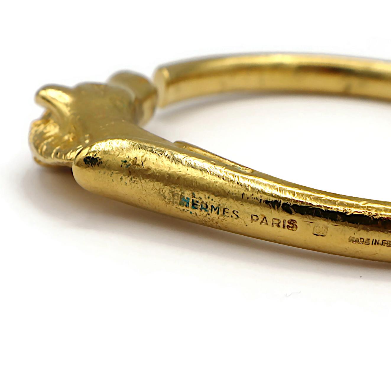 HERMES Vintage Gold Tone Horse Head Bangle Bracelet 6