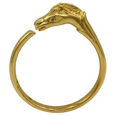 HERMES Vintage Gold Tone Horse Head Bangle Bracelet
