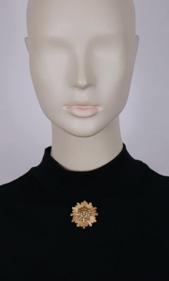 HERMES Vintage Gold Tone Sun King Apollo Clip Brooch