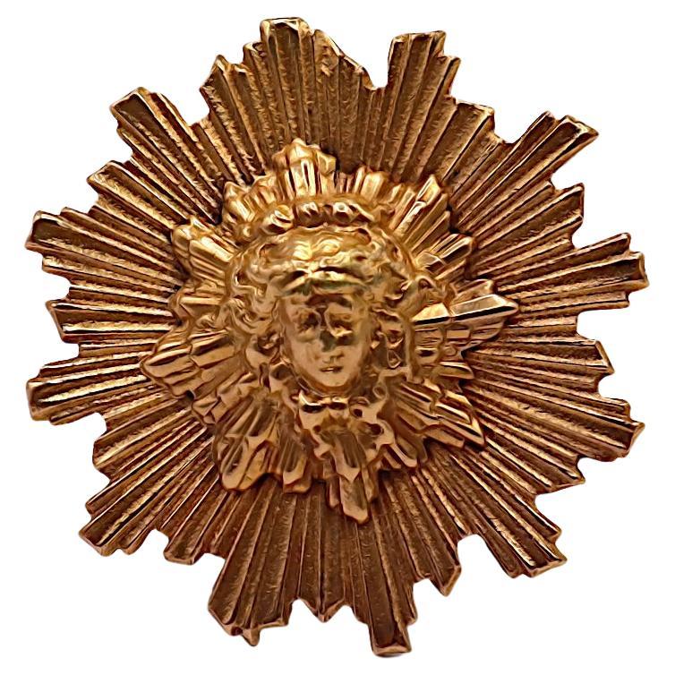 HERMES Vintage Gold Tone Sun King Apollo Clip Brooch