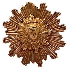 HERMES Vintage Gold Tone Sun King Apollo Clip Brooch