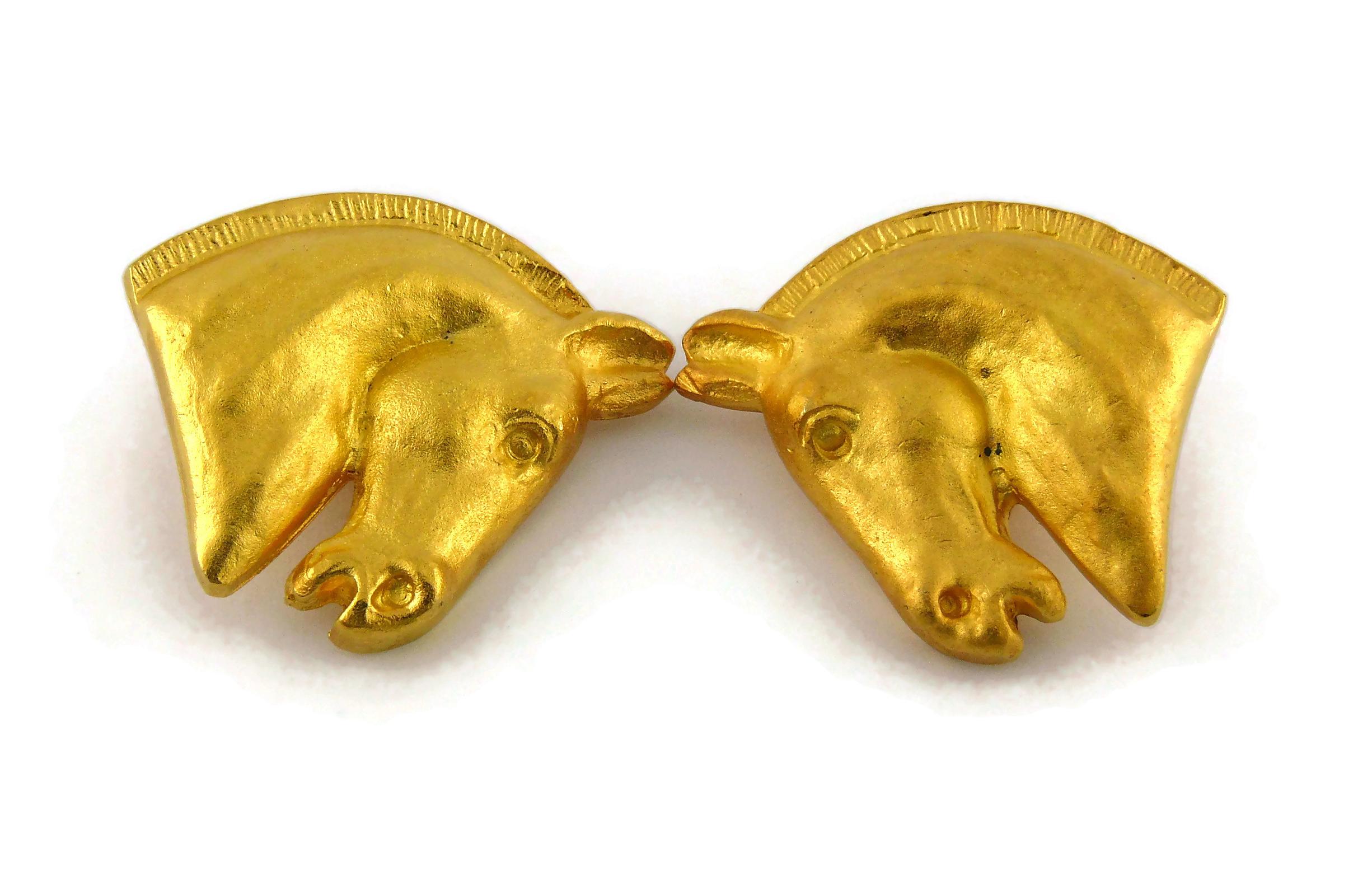 Women's Hermes Vintage Gold Toned Equestrian Clip-On Earrings