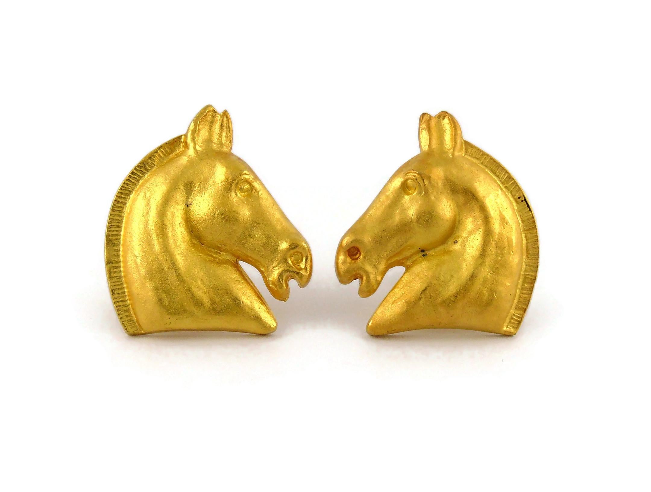 Hermes Vintage Gold Toned Equestrian Clip-On Earrings 1