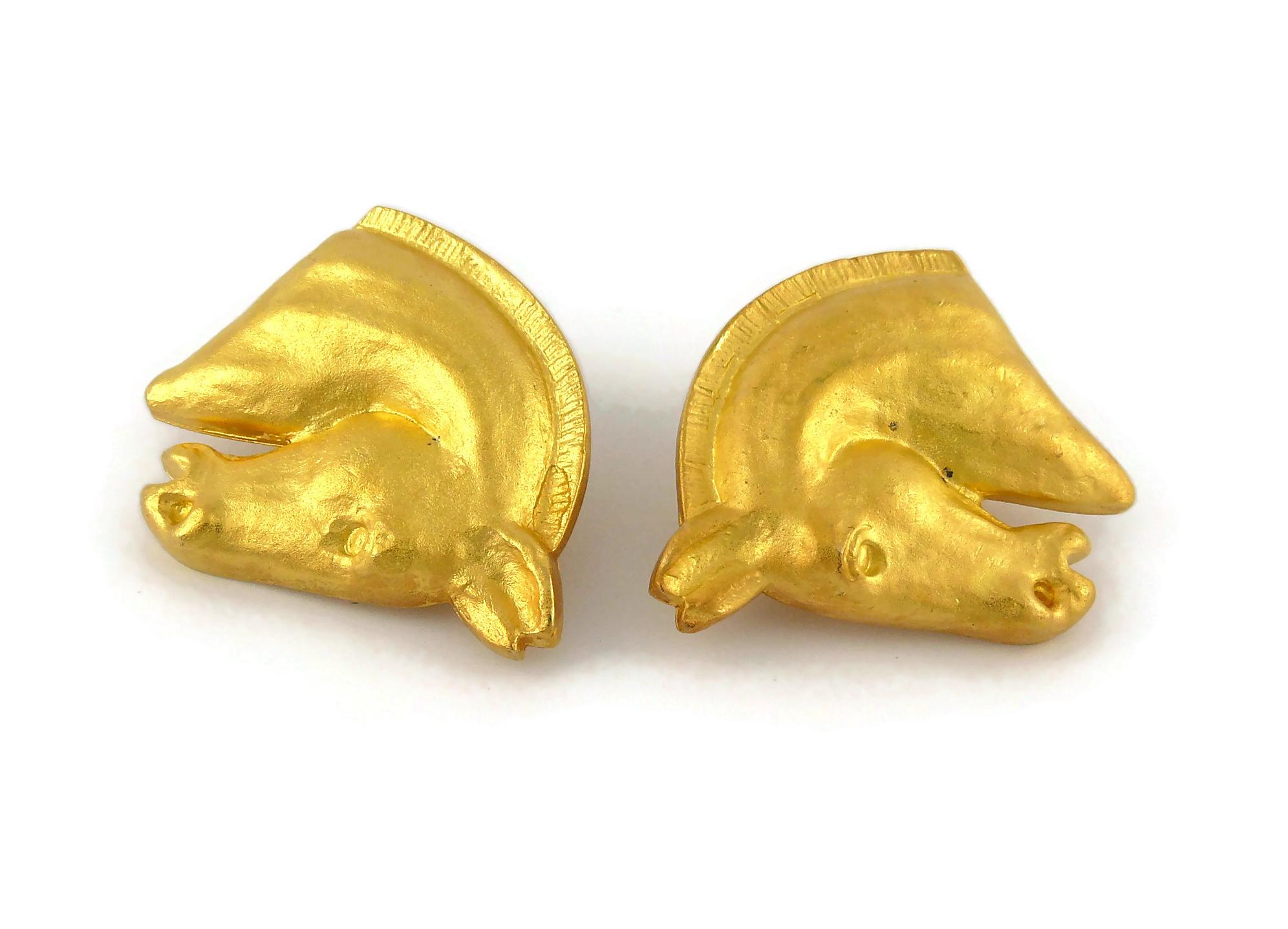 Hermes Vintage Gold Toned Equestrian Clip-On Earrings 2