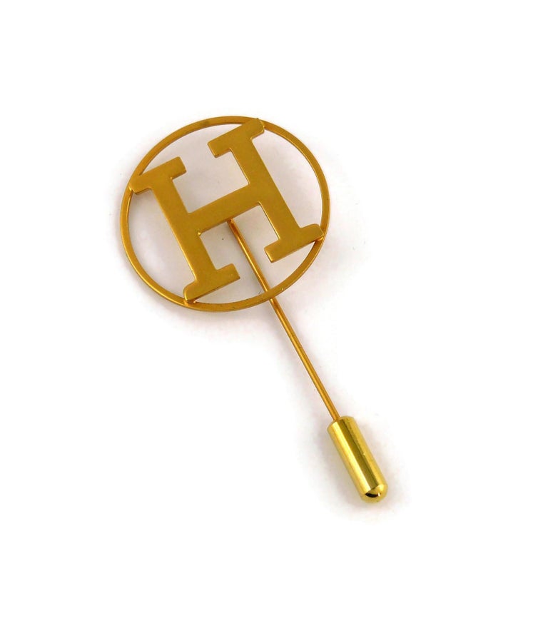 Hermes Vintage Gold Toned H Lapel Pin Brooch at 1stDibs hermes lapel