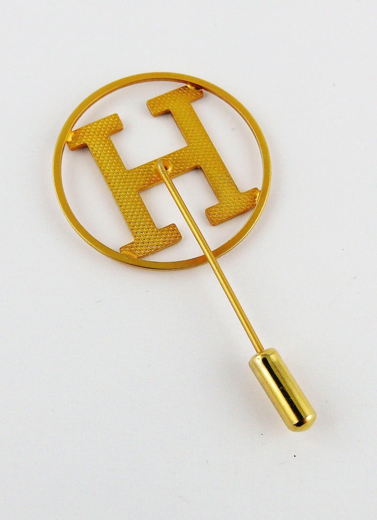 Hermes Vintage Gold Toned H Lapel Pin Brooch at 1stDibs