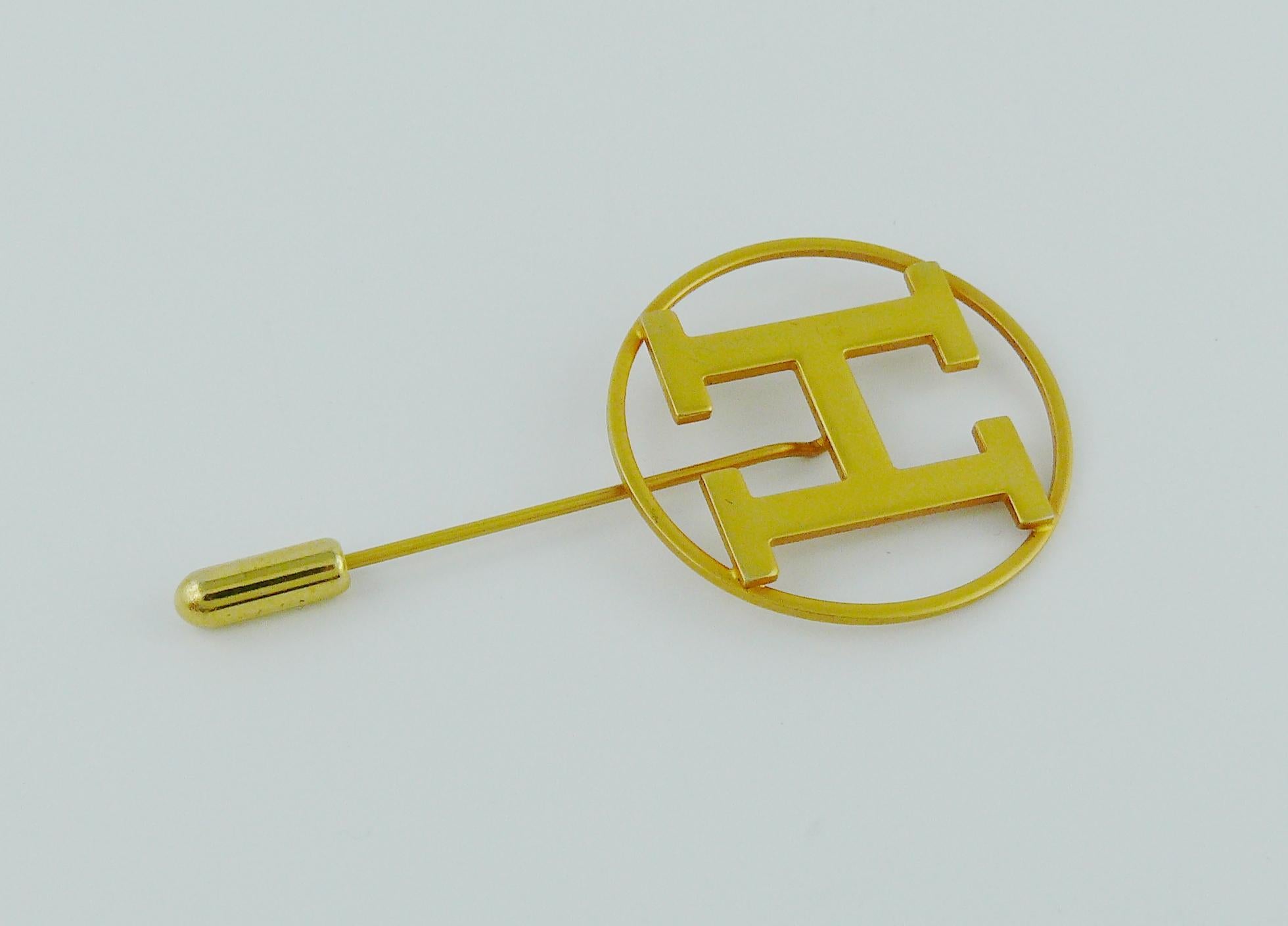 Women's or Men's Hermes Vintage Gold Toned H Lapel Pin Brooch