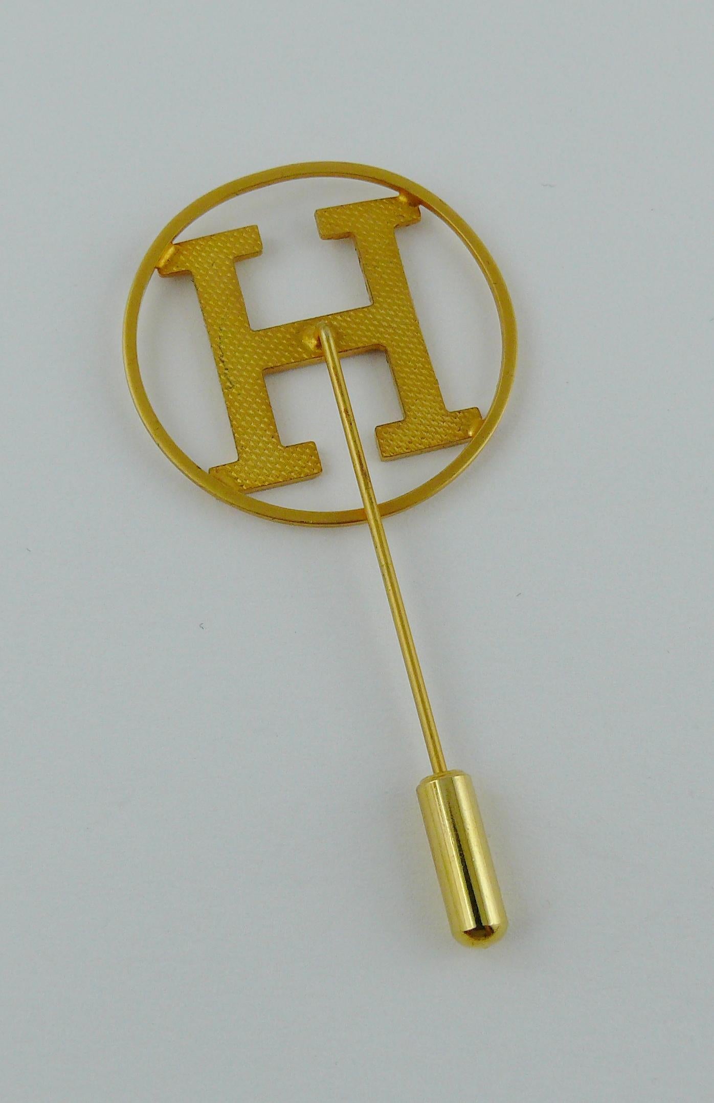 Hermes Vintage Gold Toned H Lapel Pin Brooch 2