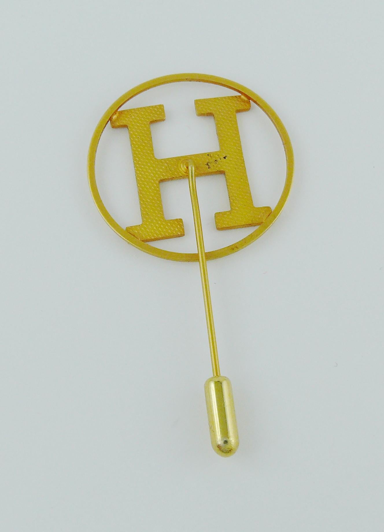 Hermes Vintage Gold Toned H Lapel Pin Brooch 2
