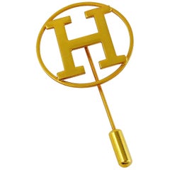 Hermes Vintage Gold Toned H Lapel Pin Brooch