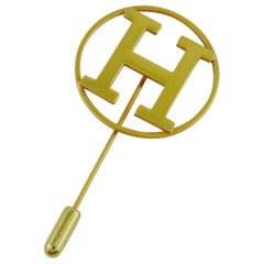 Hermes Vintage Gold Toned H Lapel Pin Brooch
