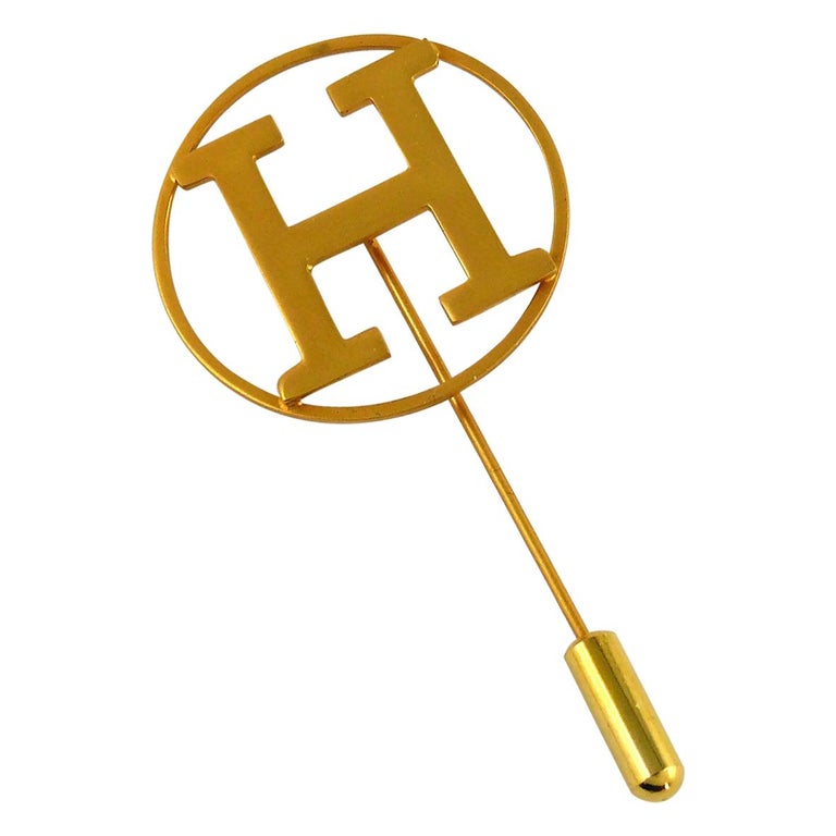 Hermes Vintage Gold Toned H Lapel Pin Brooch at 1stDibs hermes lapel