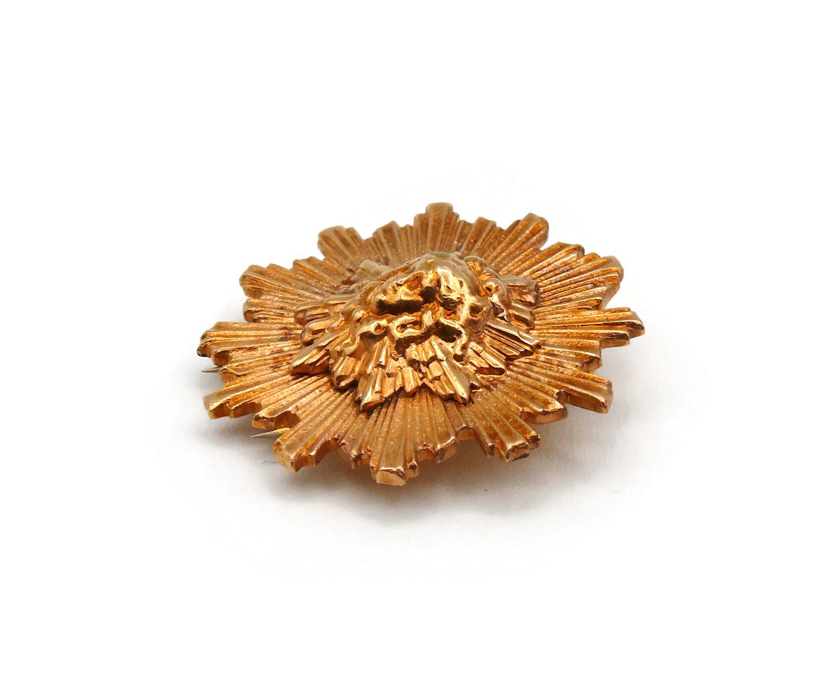 HERMES Vintage Gold Toned Sun King Apollo Clip Brooch 1