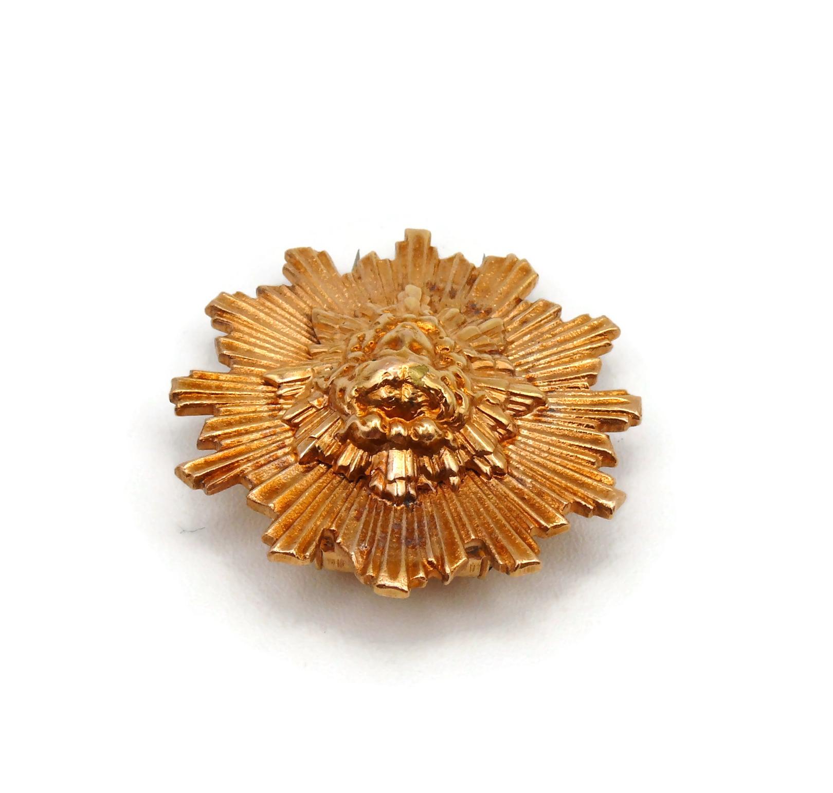 HERMES Vintage Gold Toned Sun King Apollo Clip Brooch 2