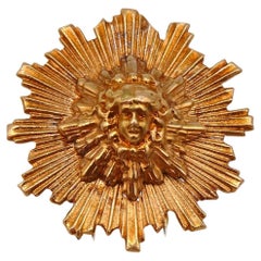 HERMES Vintage Gold Toned Sun King Apollo Clip Brooch