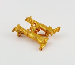 Hermes Vintage Gold Toned Twin Rabbit H Brooch
