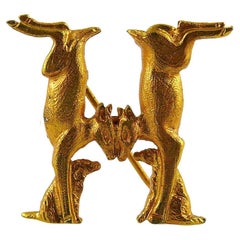 Hermès Broche vintage en forme de H en forme de lapin jumeau, couleur or