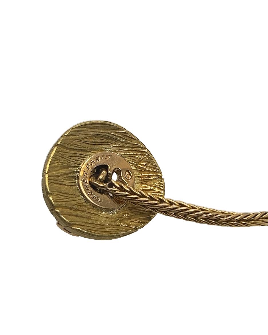 Hermes Vintage Gold Walnuss Knopf halten Pin (mit versteckten Uhr) im Zustand „Hervorragend“ in London, GB