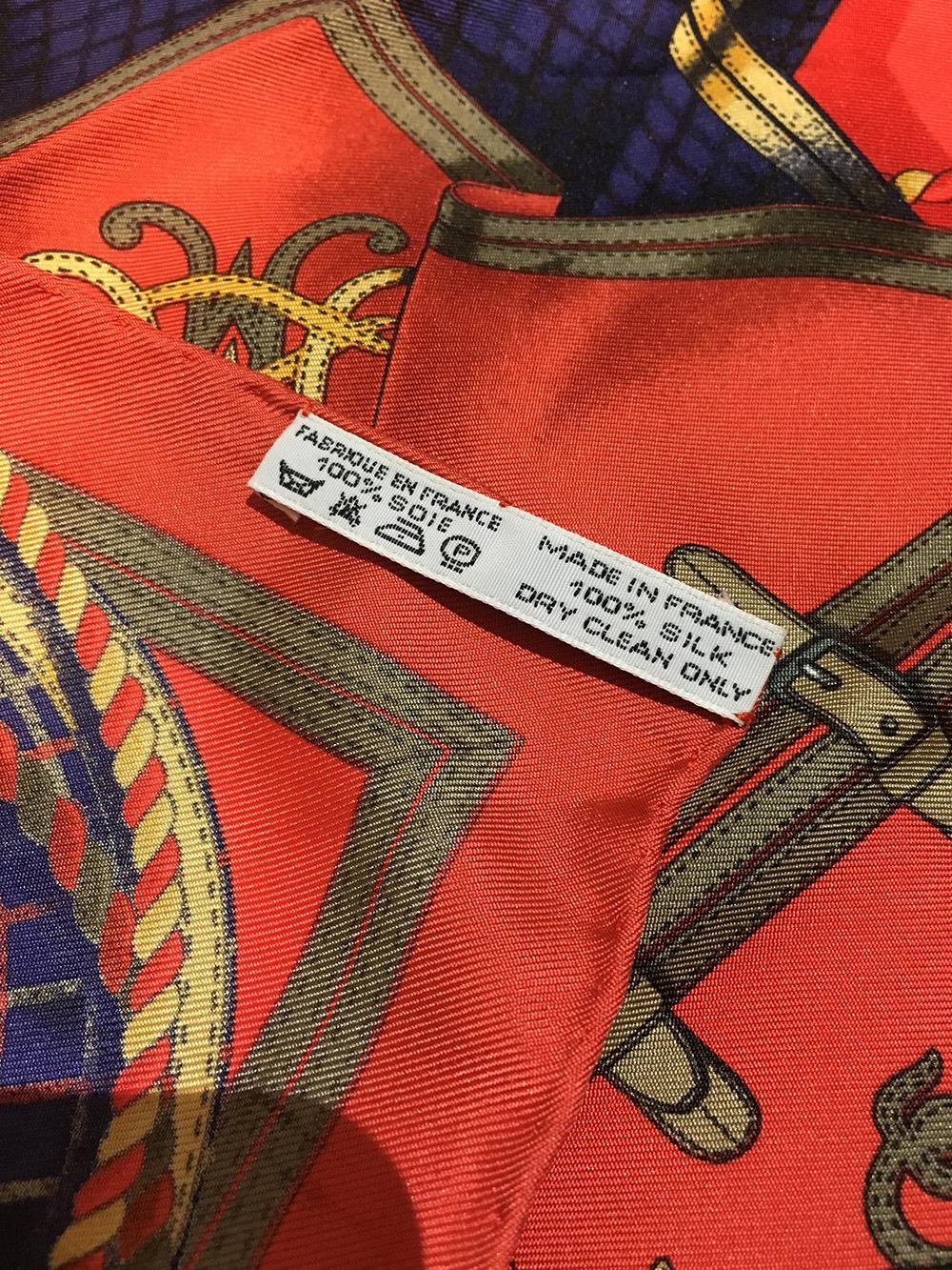 Hermes Vintage Grand Tenues Silk Pocket Square In Excellent Condition In Philadelphia, PA
