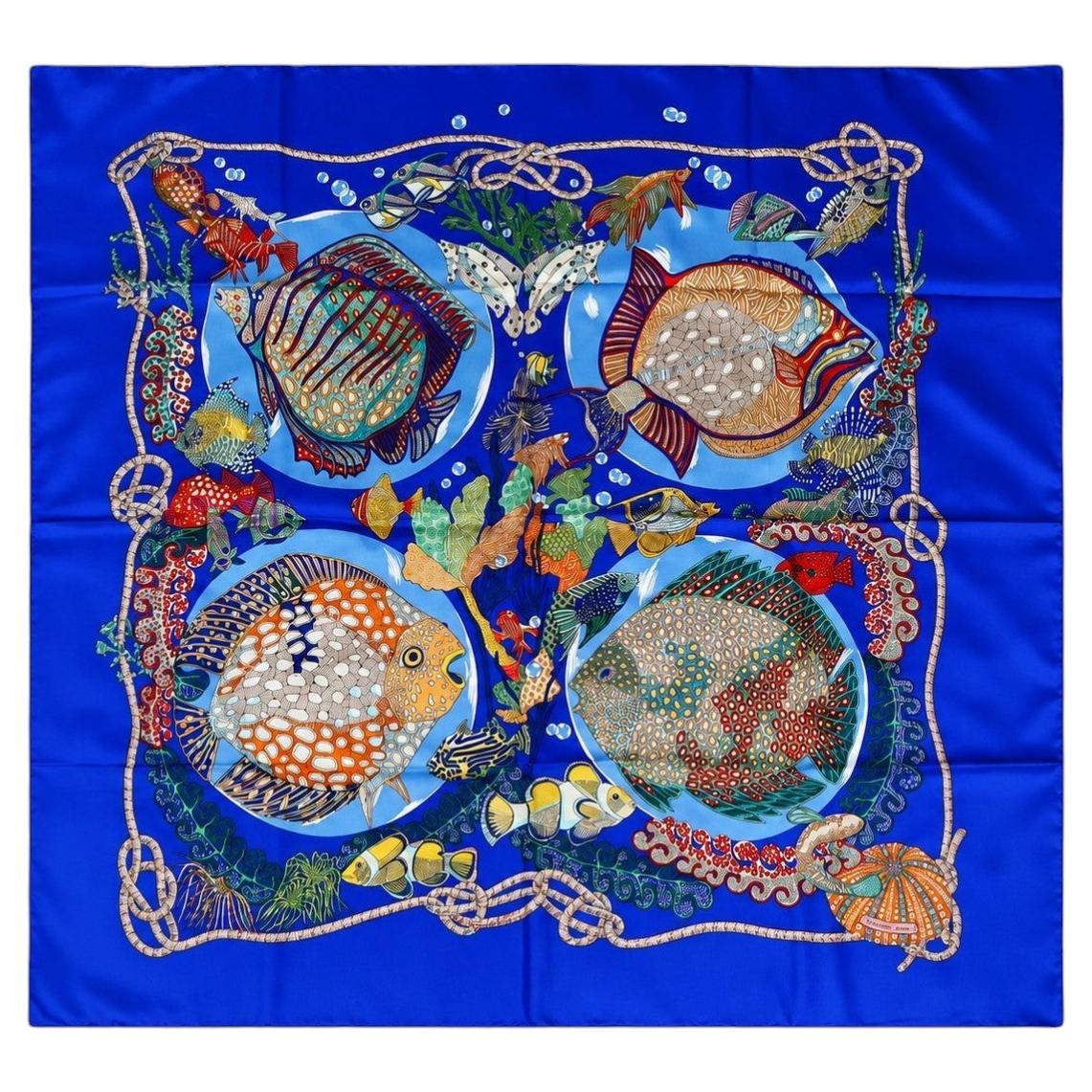 Foulard carré en soie HERMÈS vintage « Grands Fonds » par Annie Faivre