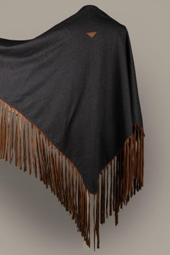 Hermès Vintage Grey Brown Fringe Shawl