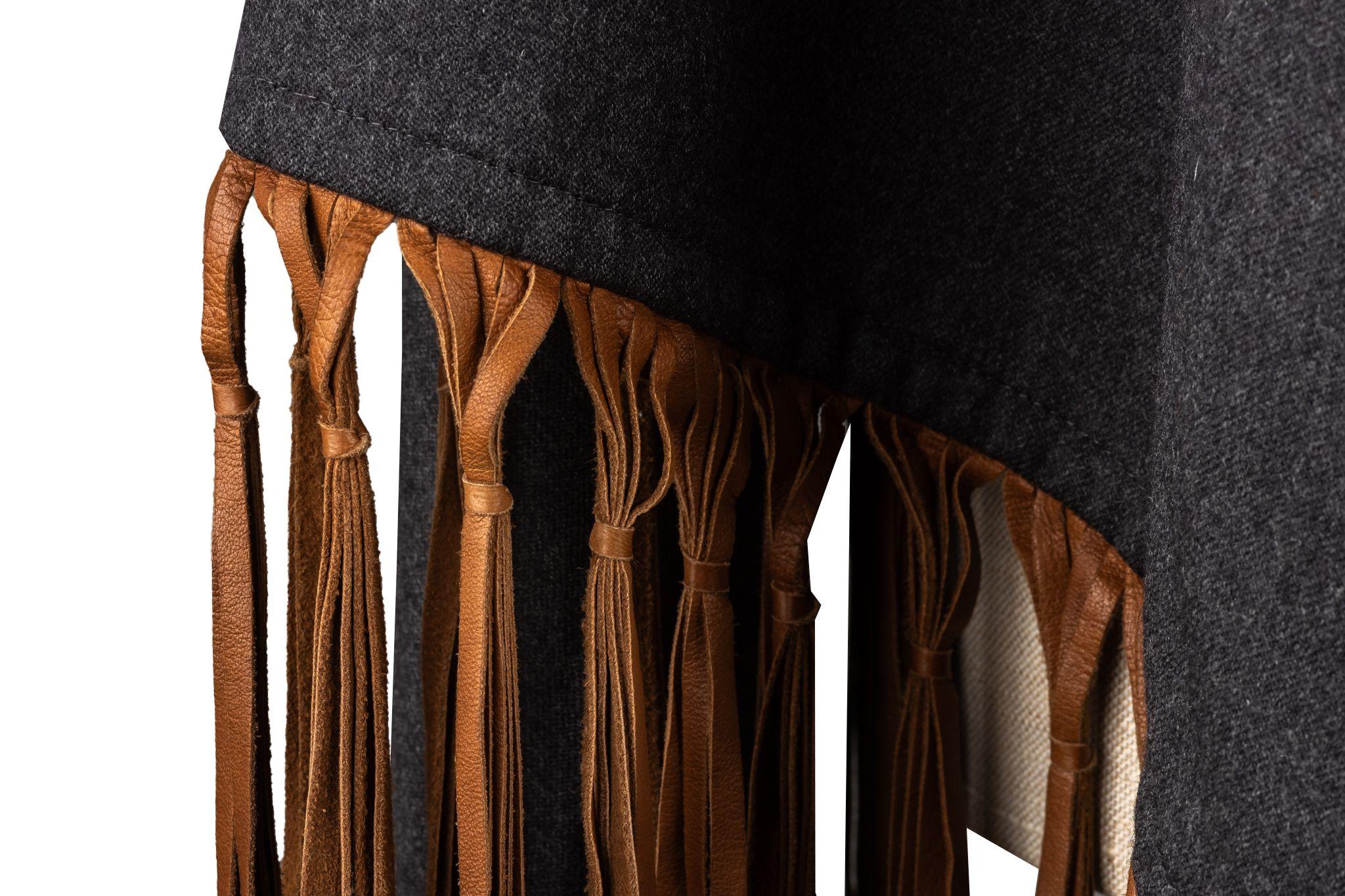 Hermès Vintage Grey Brown Fringe Shawl In Excellent Condition For Sale In West Hollywood, CA