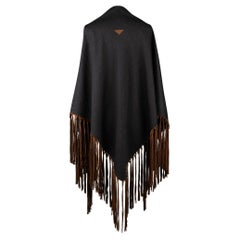 Hermès Vintage Grey Brown Fringe Shawl