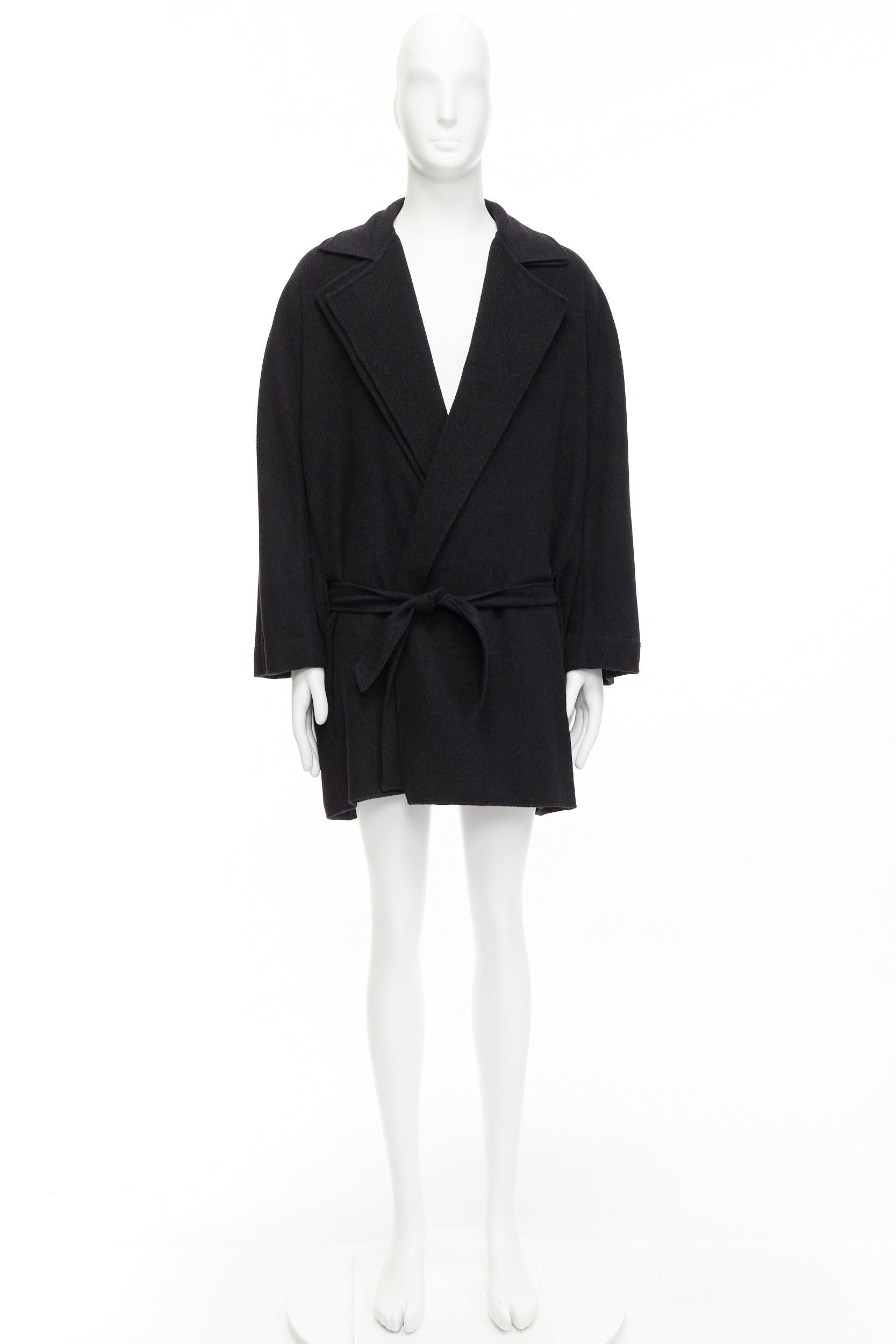 HERMES Cappotto a vestaglia con cintura a doppio collo in cashmere grigio vintage EU48 M. in vendita 5