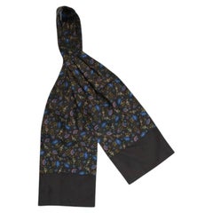 Hermes Vintage Grey Floral Silk Ascot Scarf Cravat With Box