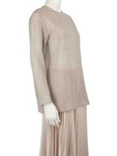Hermès Vintage Grey Wool Woven Mid Sleeve Top Size S