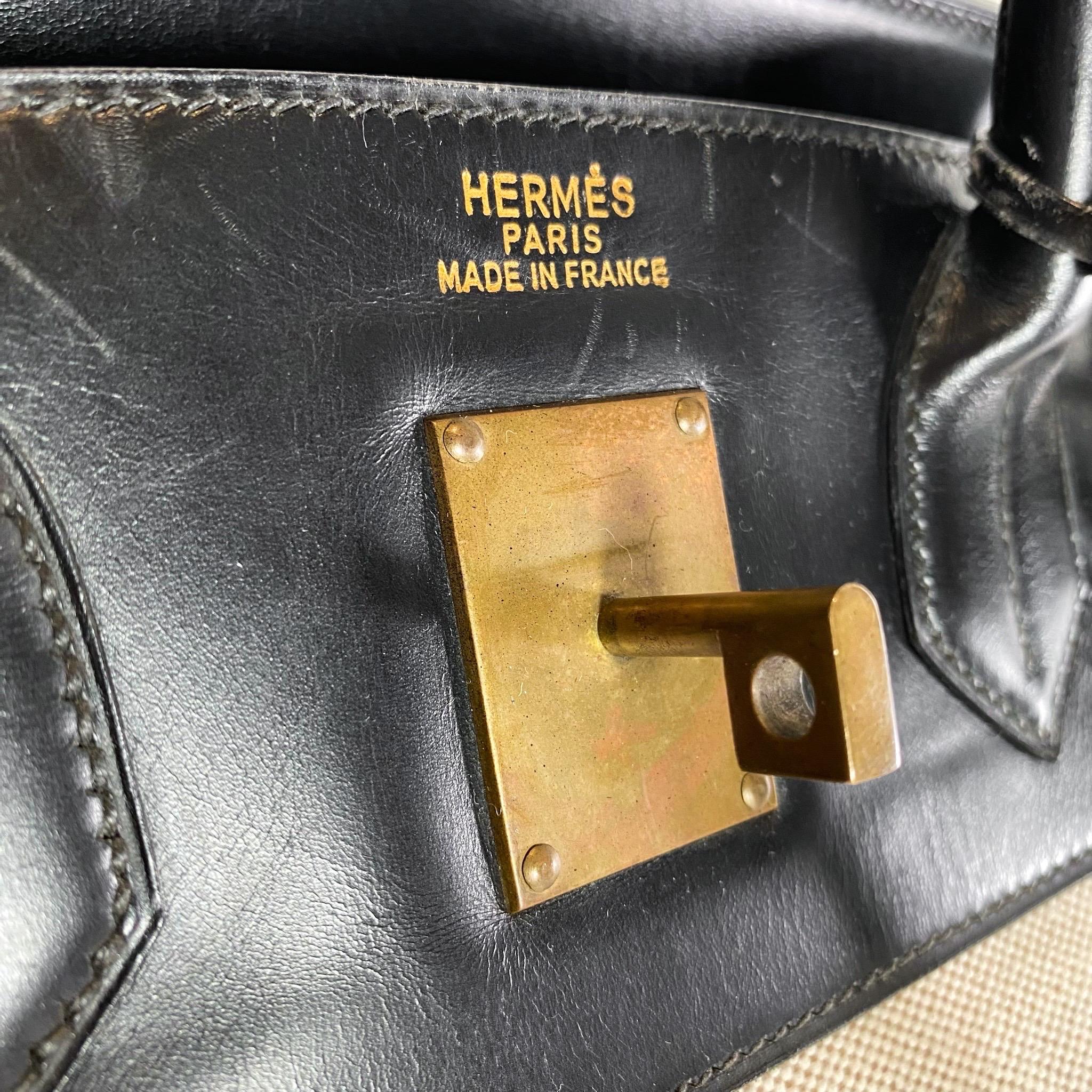 Hermes Vintage Haut a Courroies HAC 40cm Black Box and Toile Gold Hardware 15