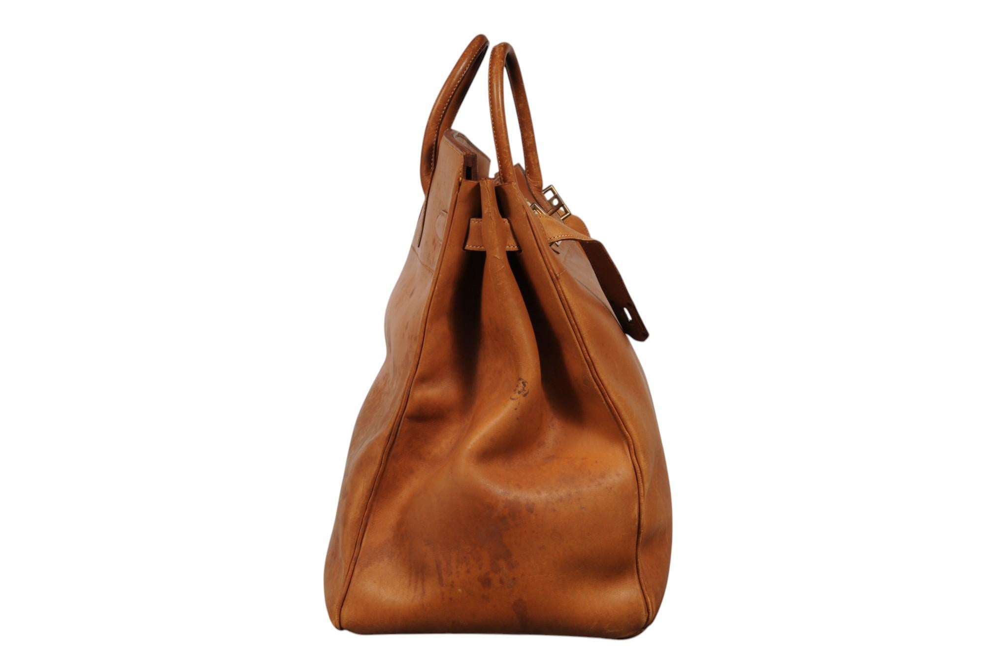 Hermes Vintage Haut à Courroies Hac 50 Birkin Natural Tan Brass Hardware Travel en vente 5