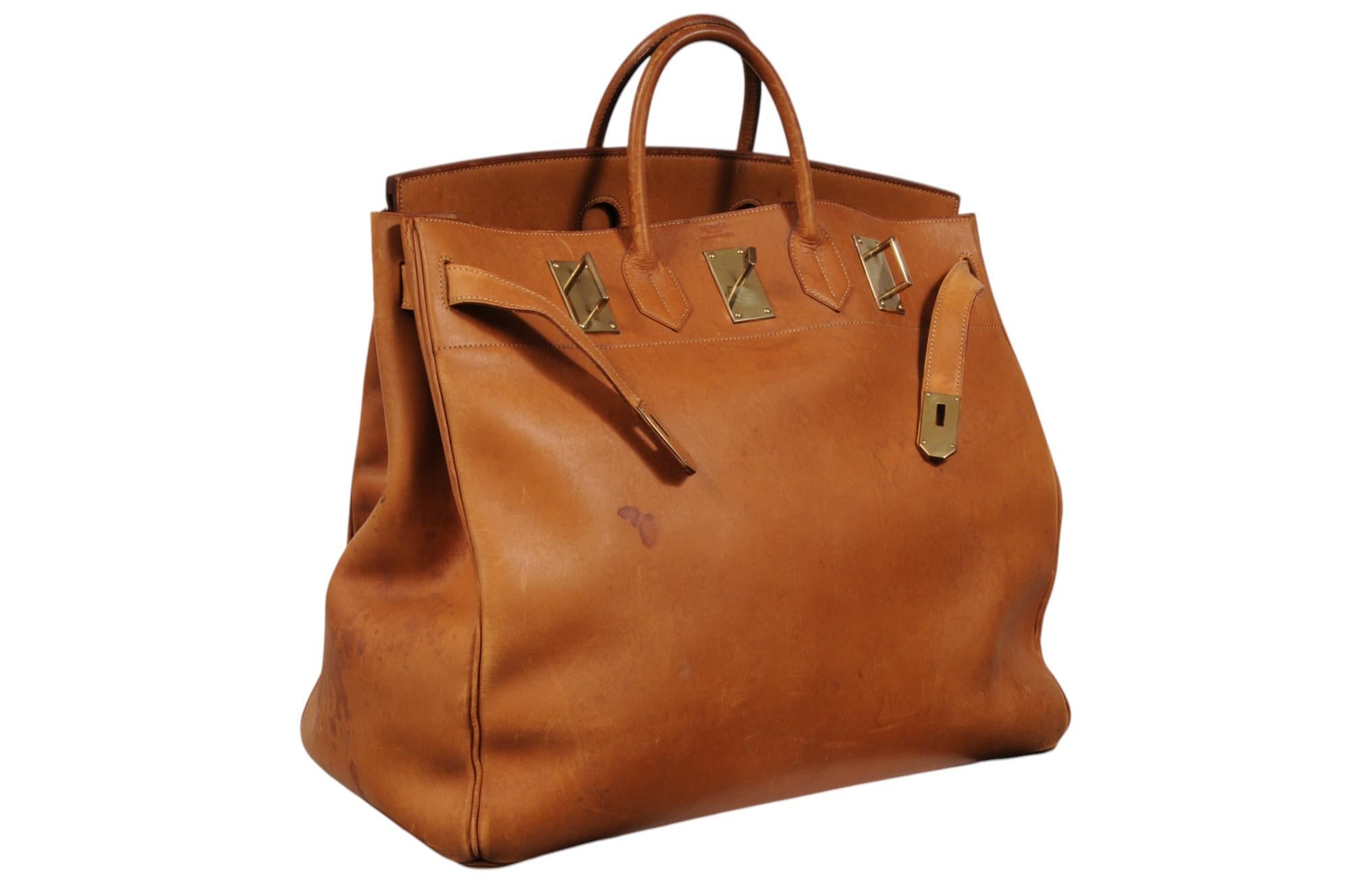 Hermes Vintage Haut à Courroies Hac 50 Birkin Natural Tan Brass Hardware Travel en vente 6