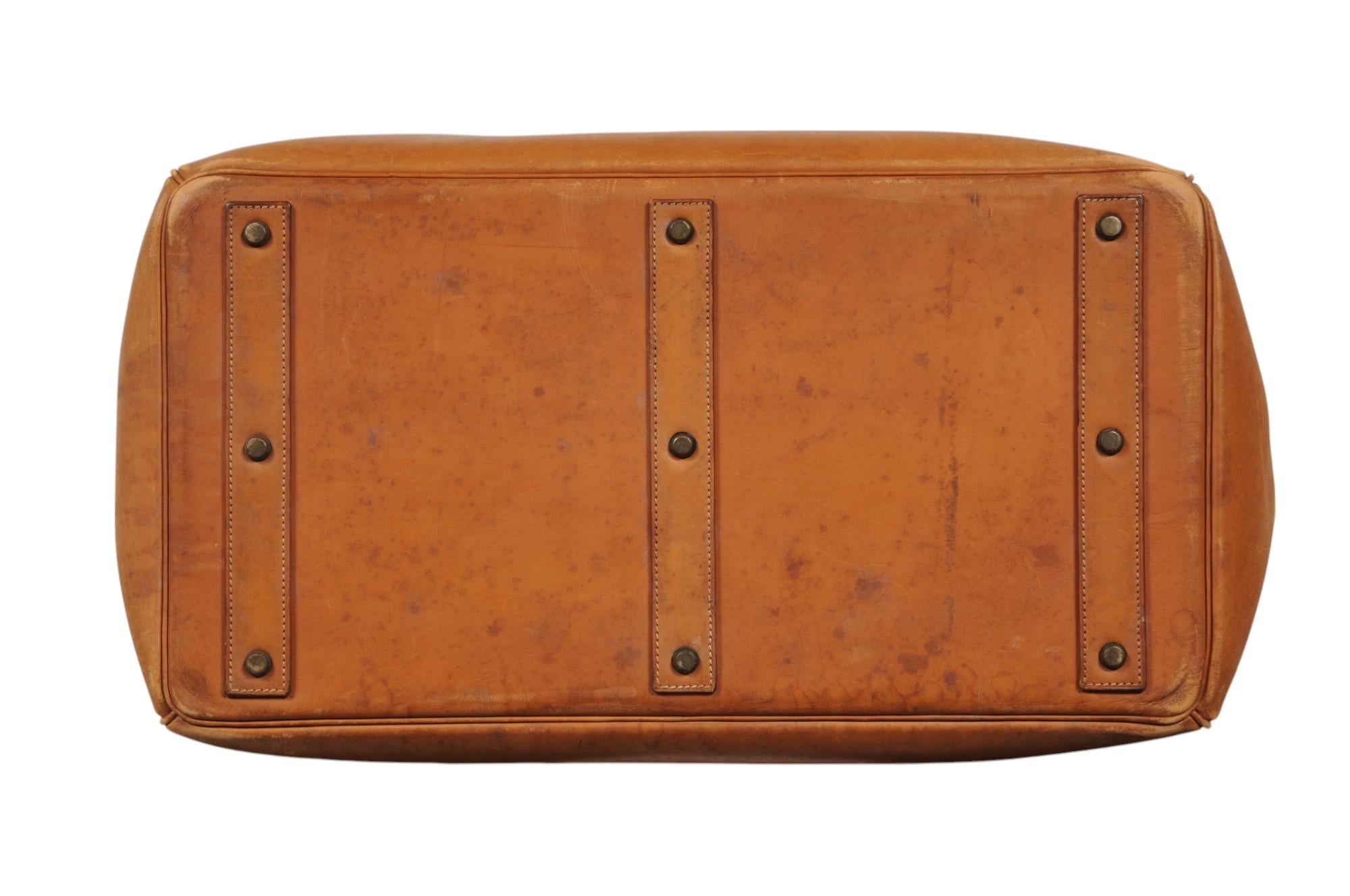 Hermes Vintage Haut à Courroies Hac 50 Birkin Natural Tan Brass Hardware Travel en vente 9