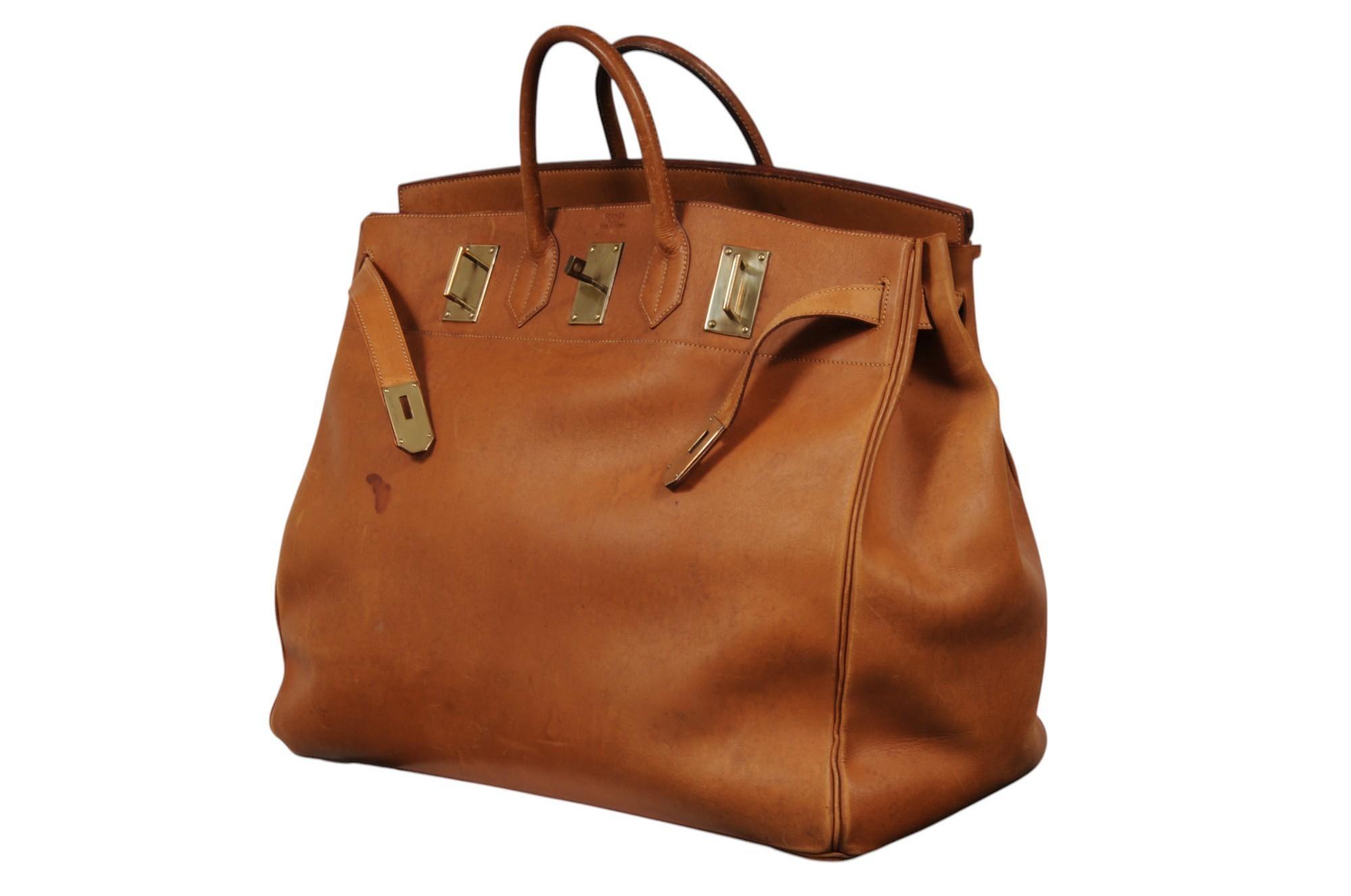 Marron Hermes Vintage Haut à Courroies Hac 50 Birkin Natural Tan Brass Hardware Travel en vente