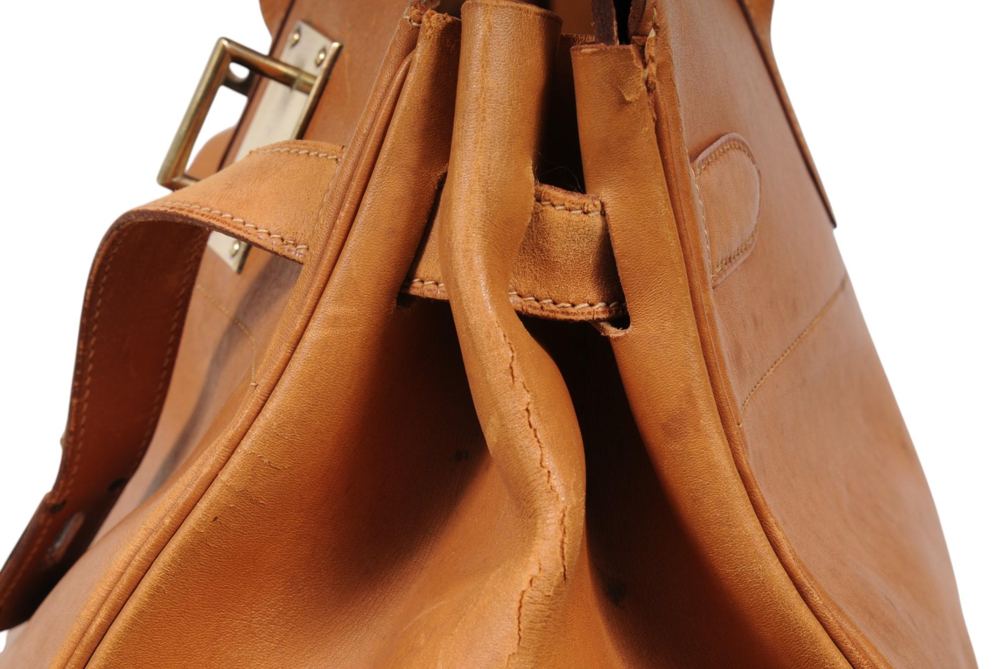 Hermes Vintage Haut à Courroies Hac 50 Birkin Natural Tan Brass Hardware Travel Unisexe en vente