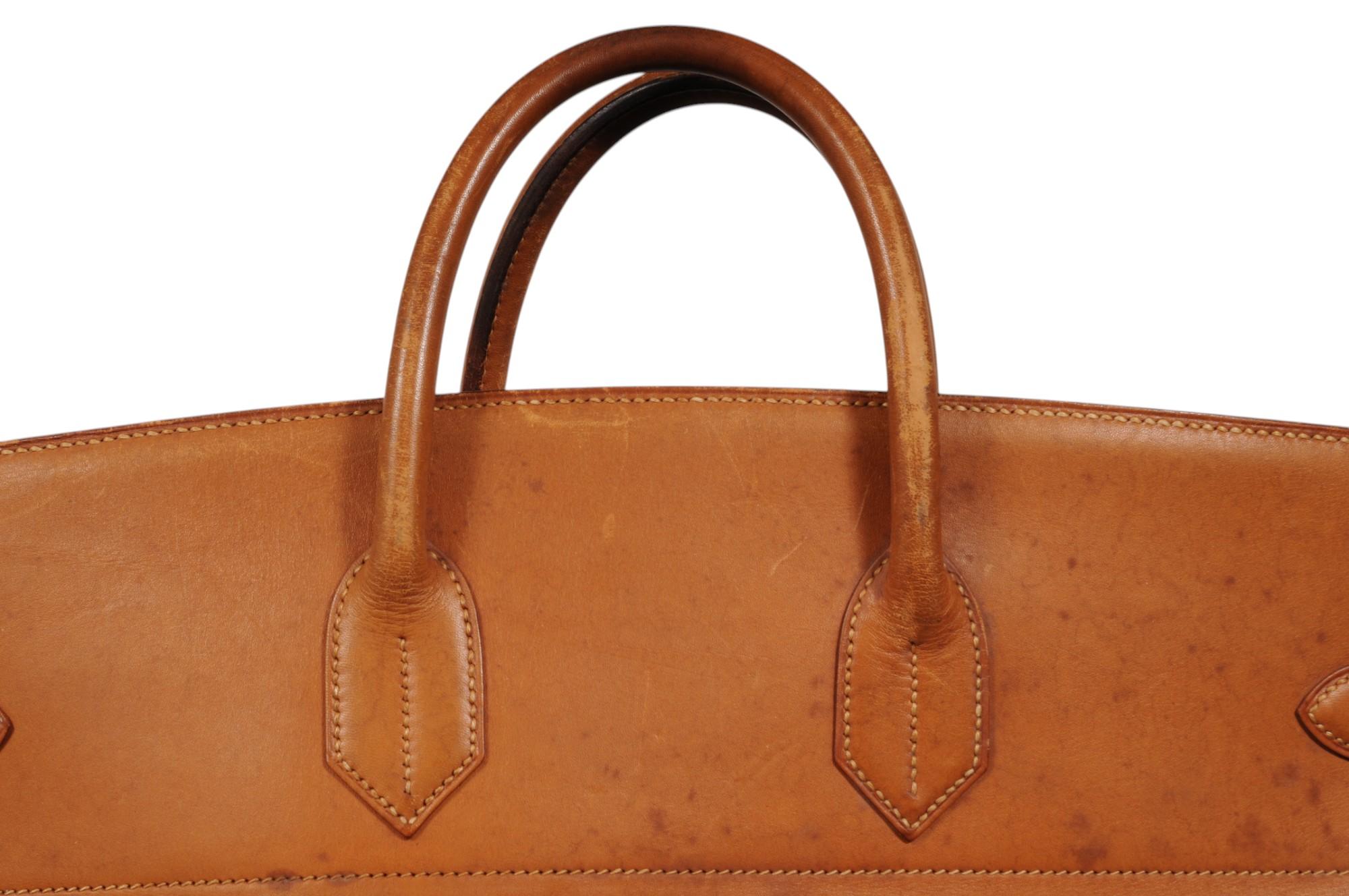Hermes Vintage Haut à Courroies Hac 50 Birkin Natural Tan Brass Hardware Travel en vente 3