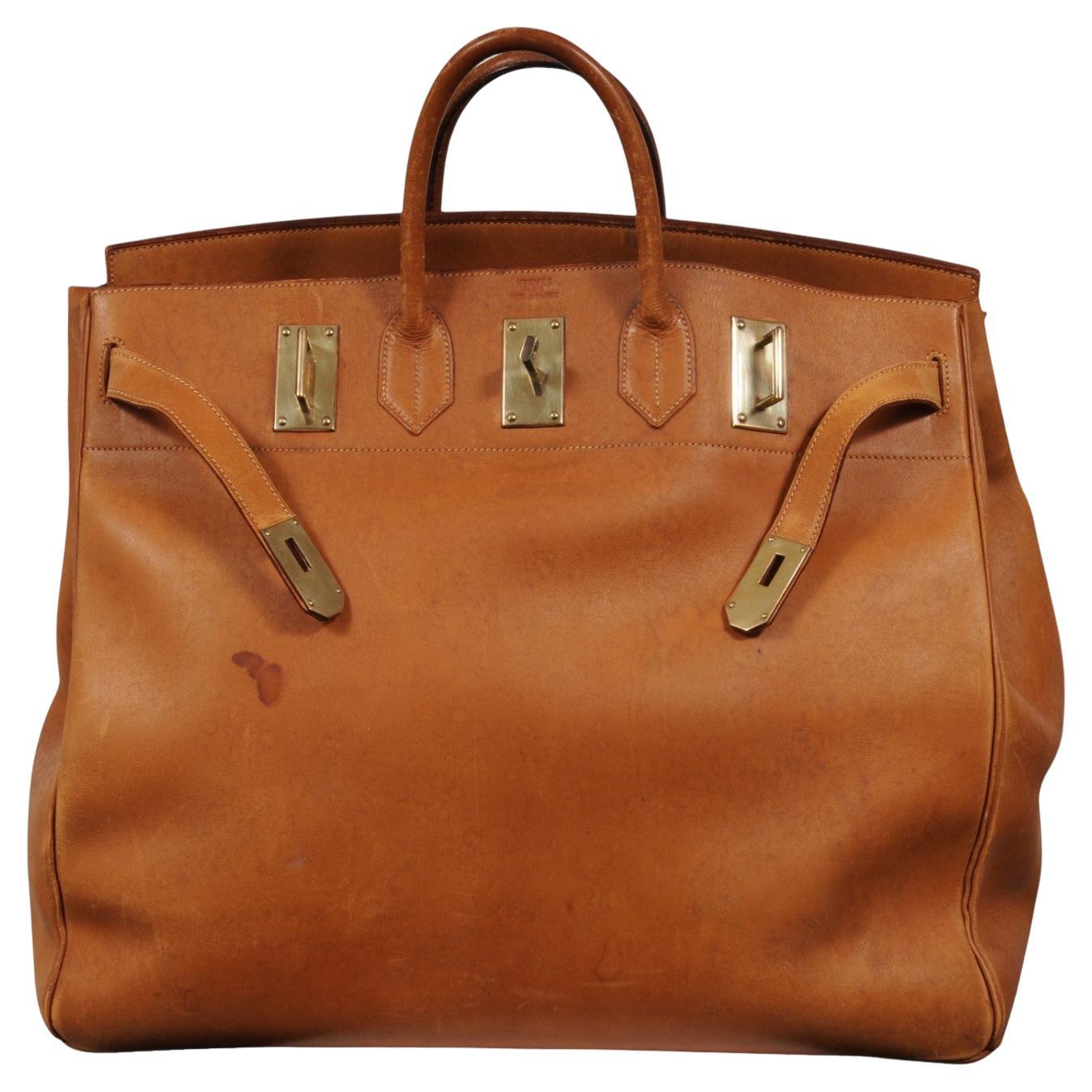 Hermes Vintage Haut à Courroies Hac 50 Birkin Natural Tan Brass Hardware Travel