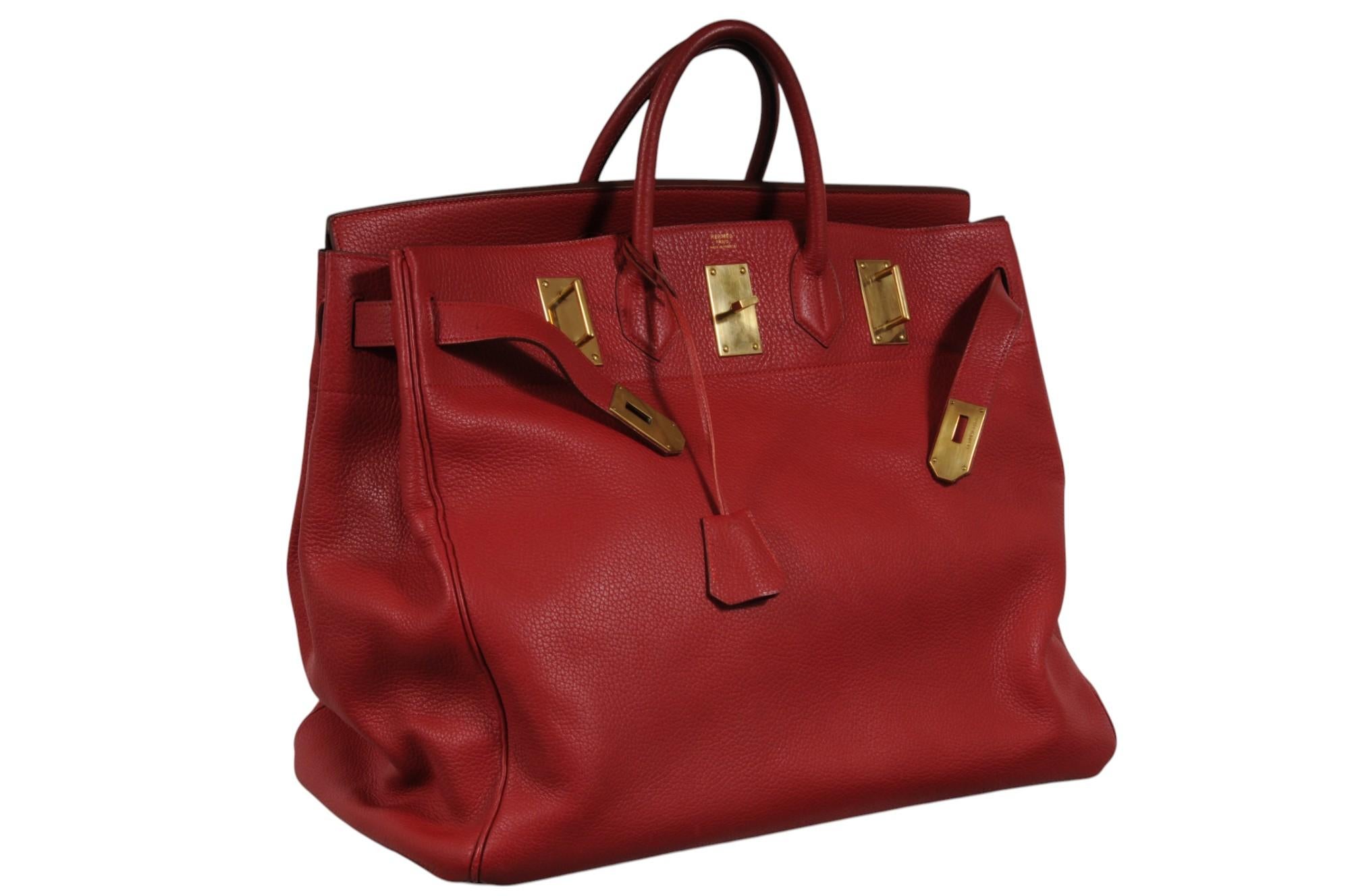Hermes Vintage Haut à Courroies Hac 50 Birkin Rot Gold Hardware Reisetasche im Zustand „Gut“ im Angebot in North Miami, FL