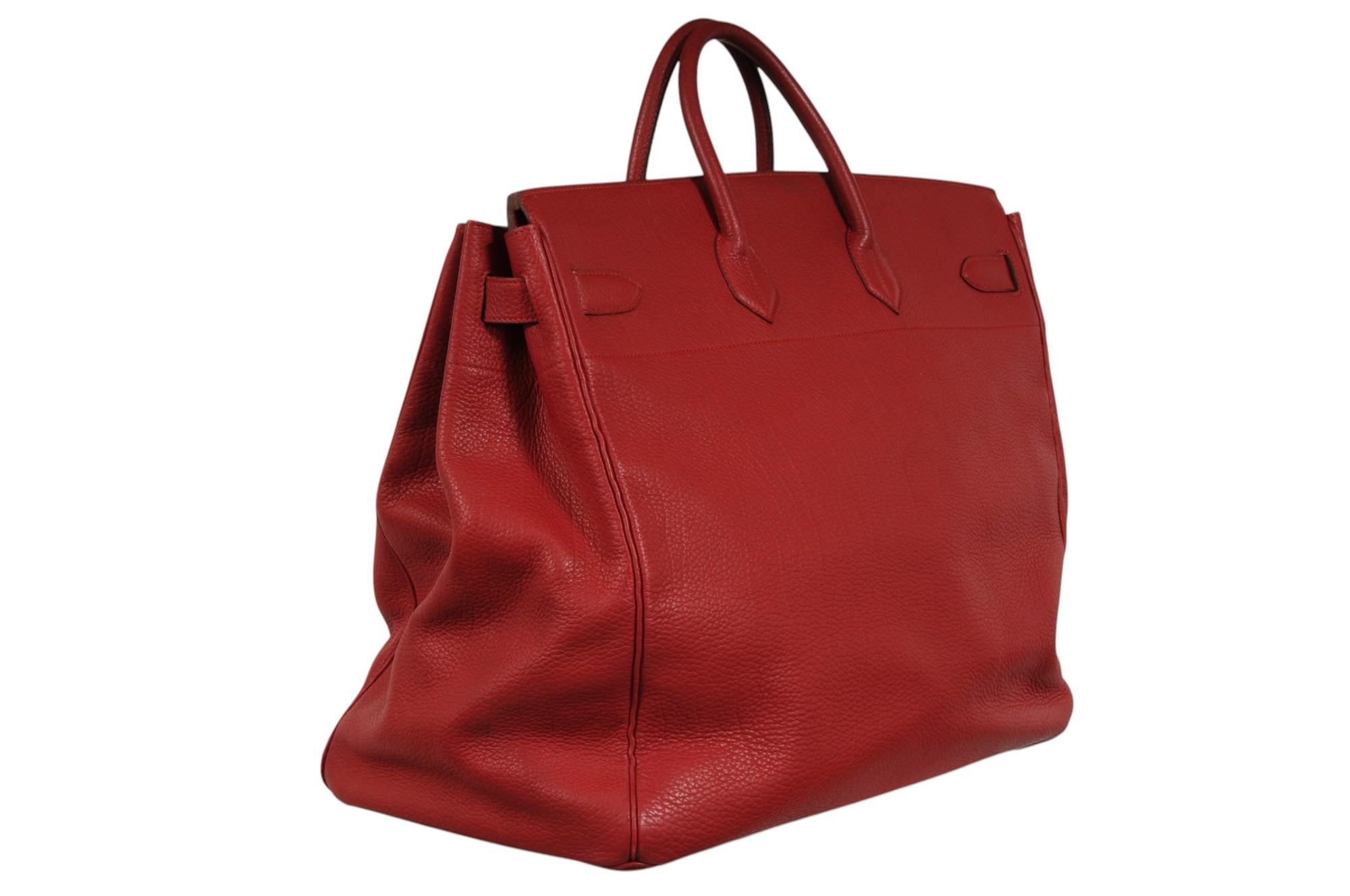 Hermes Vintage Haut à Courroies Hac 50 Birkin Rot Gold Hardware Reisetasche im Angebot 5
