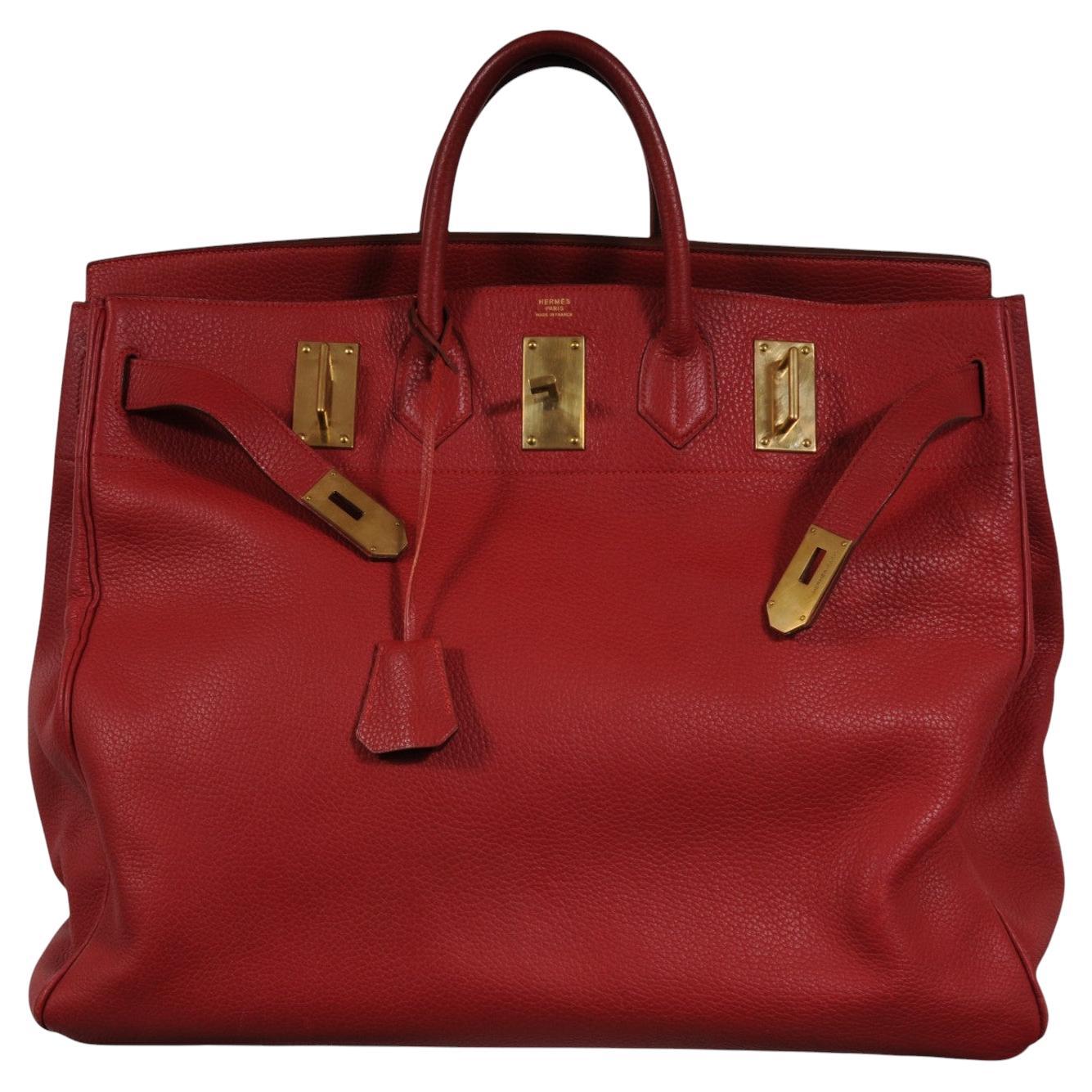 Borsa da viaggio Hermes Vintage Haut à Courroies Hac 50 Birkin Red Gold Hardware