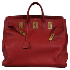 Hermes Vintage Haut à Courroies Hac 50 Birkin Red Gold Hardware Travel Bag