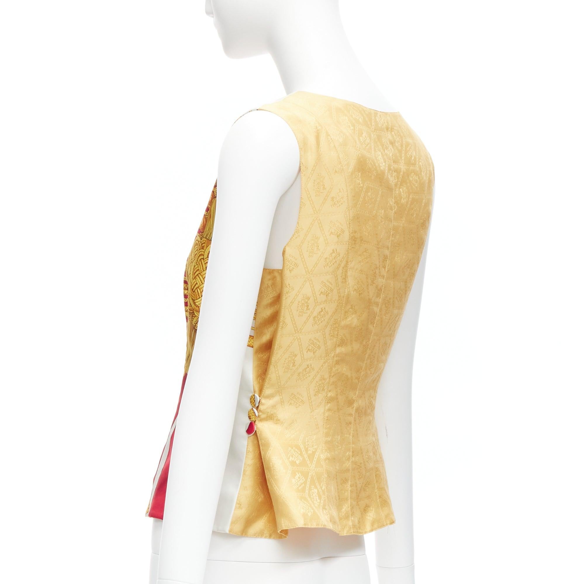 HERMES Vintage Hussar Tromp Loeil print gold silk buttons waistcoat vest FR40 L For Sale 1