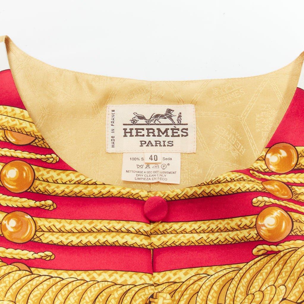 HERMES Vintage Hussar Tromp Loeil print gold silk buttons waistcoat vest FR40 L For Sale 4