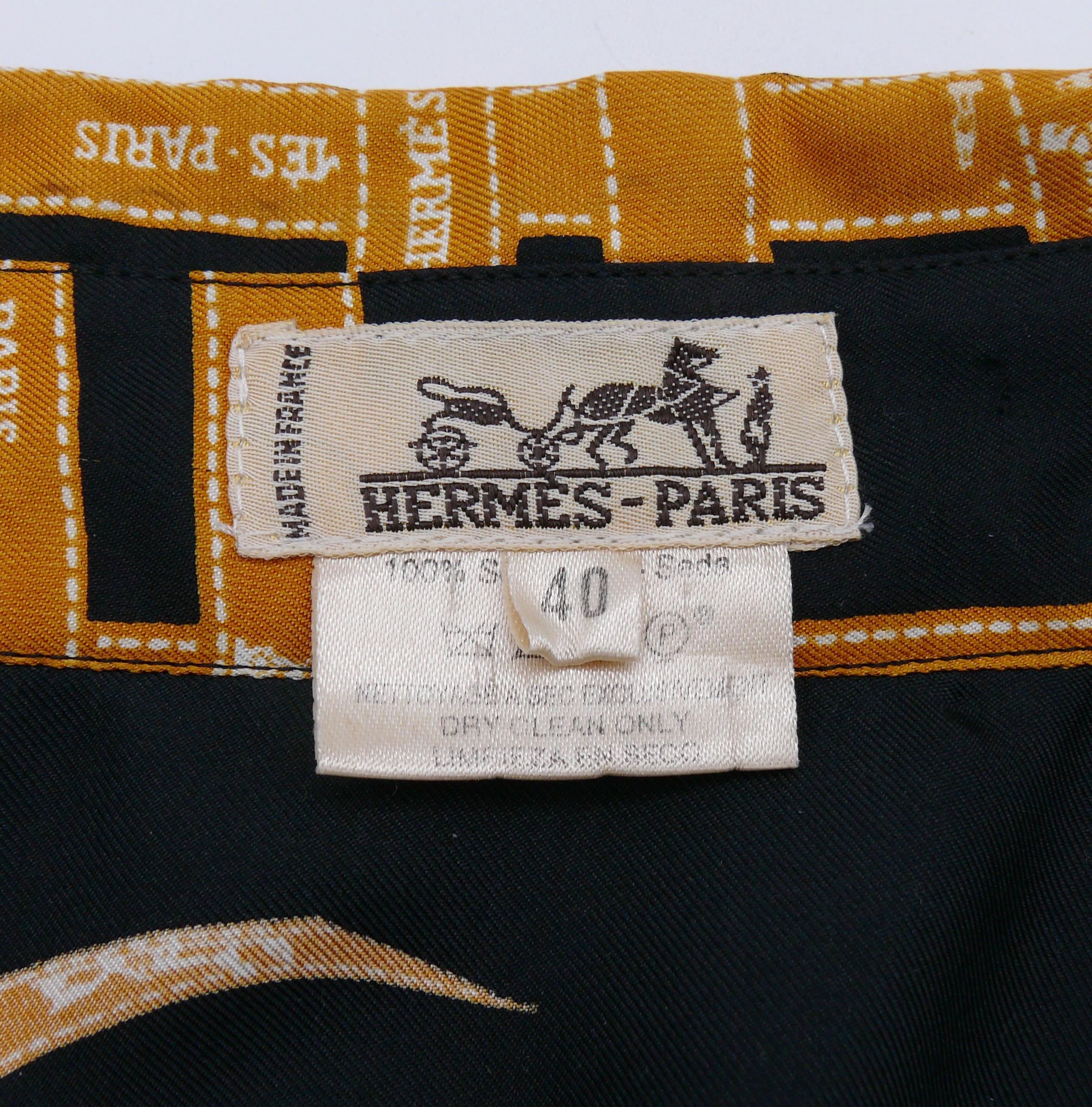 HERMES Vintage Iconic Bolduc Print Silk Shirt Blouse For Sale 5