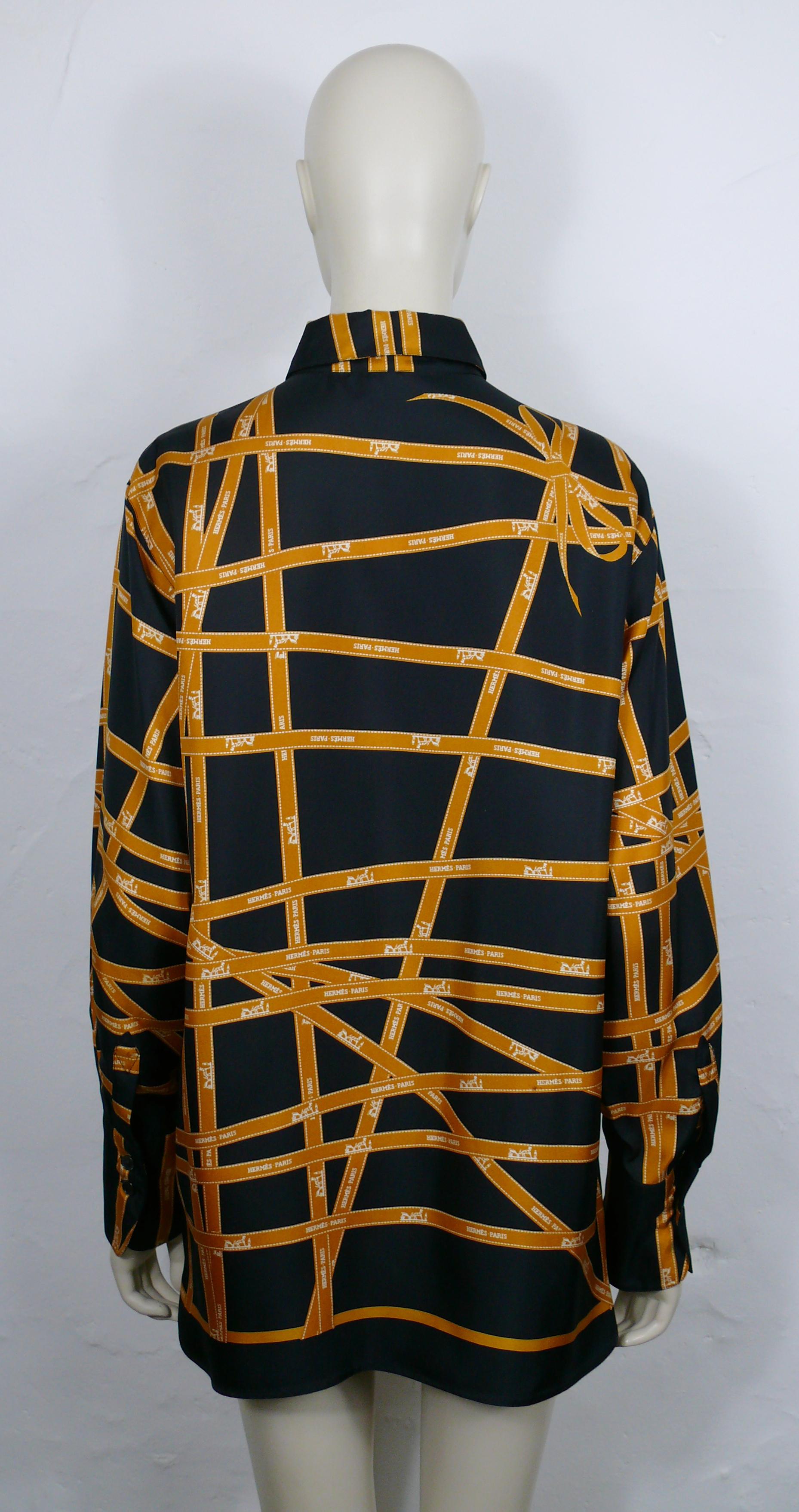 HERMES Vintage Iconic Bolduc Print Silk Shirt Blouse en vente 2