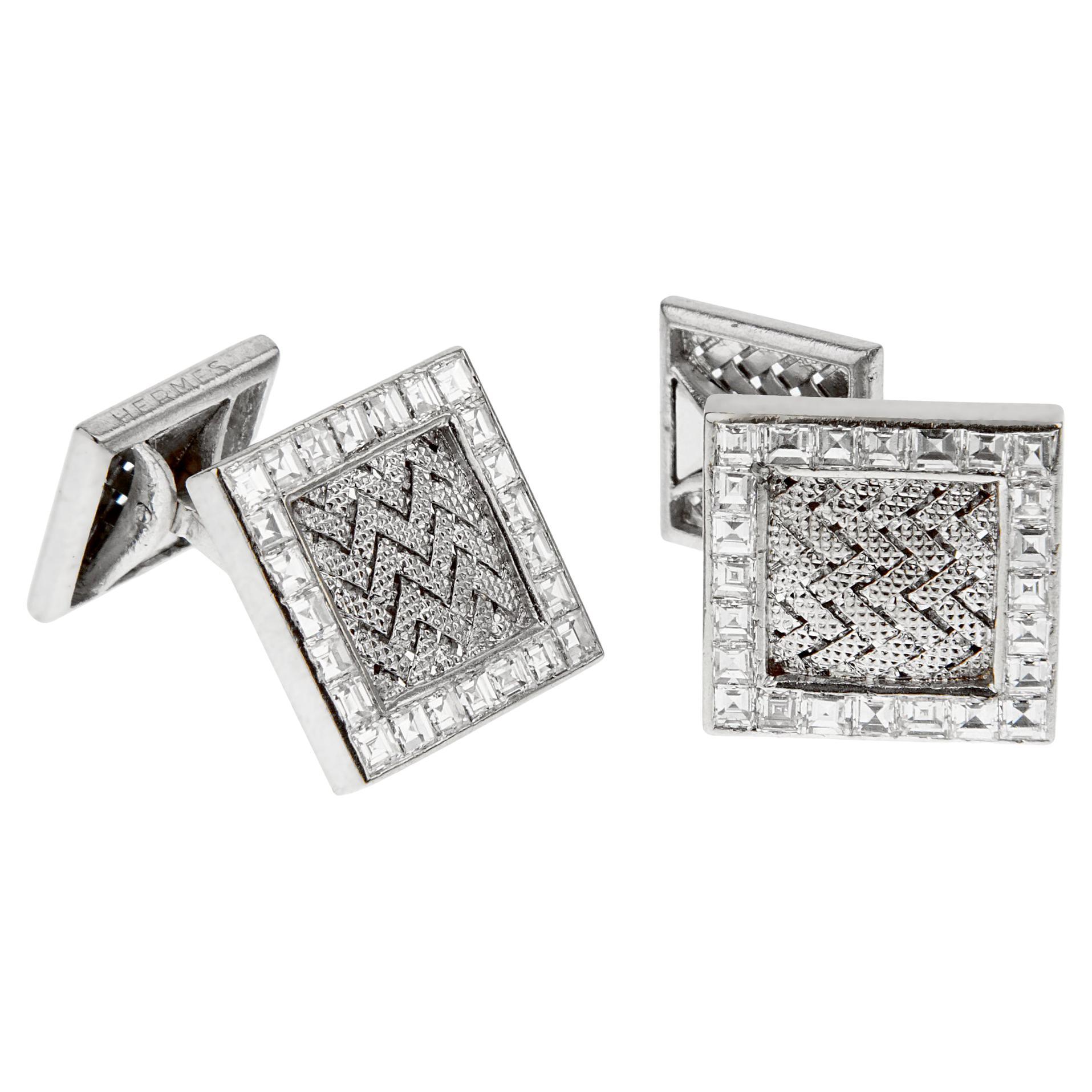 Hermes Vintage Important Diamond White Gold Cuff Links