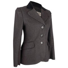 Hermes Vintage Jacket Charcoal Cashmere Velvet Collar  Rear Keyhole Vent  38