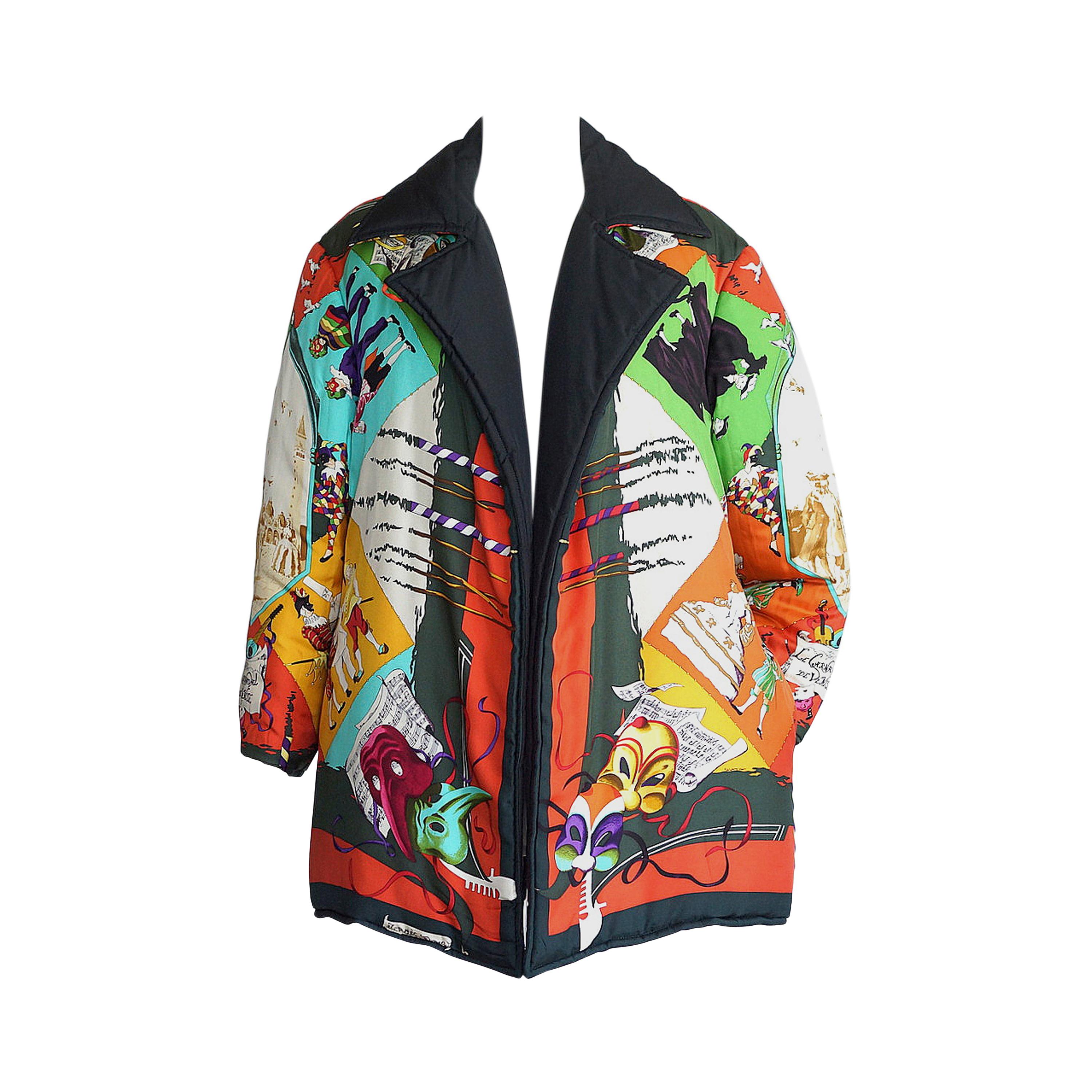 Hermes Vintage Jacket Le Carnavale de Venise Reversible Scarf Print 36 / 6  For Sale