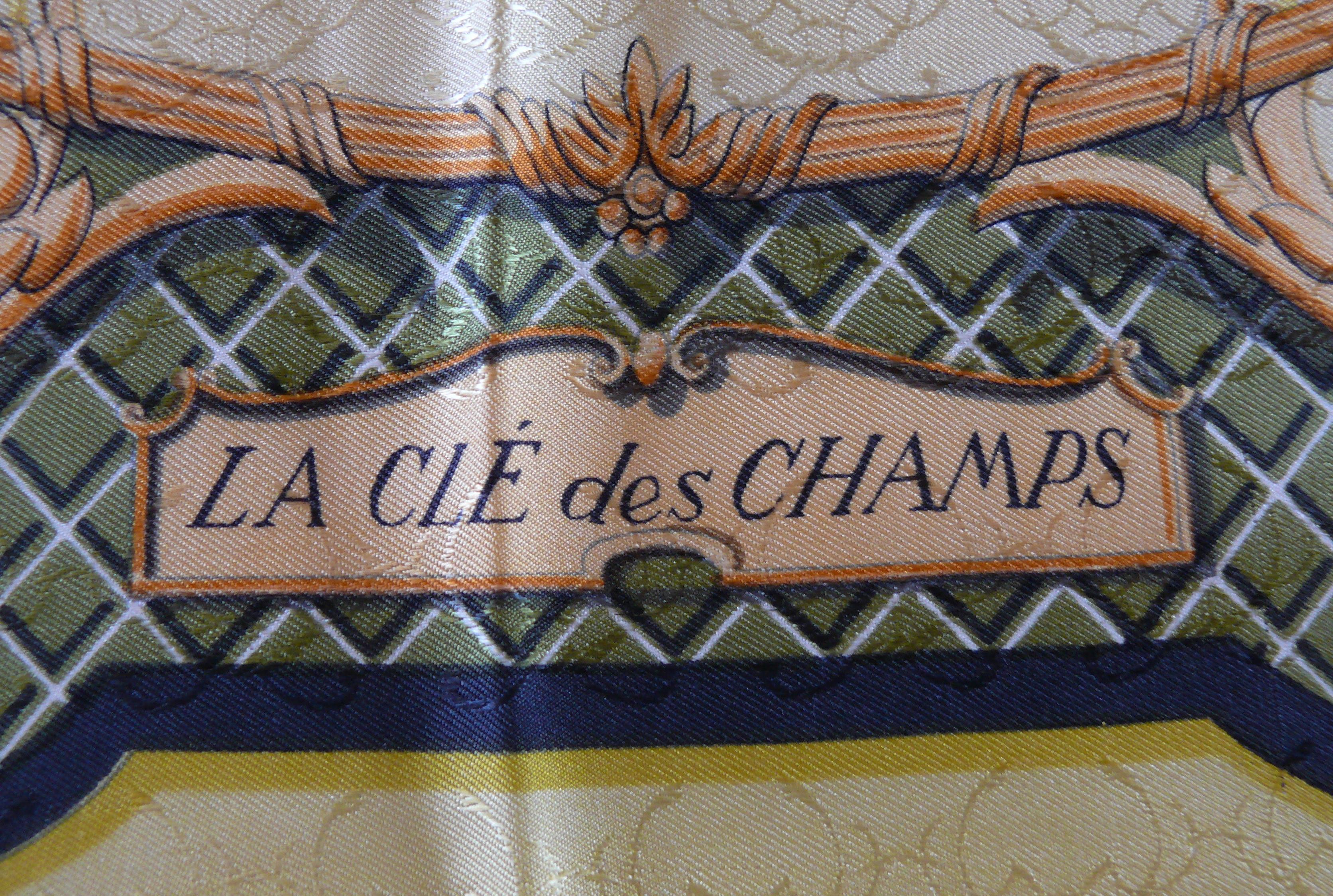 Marron Foulard en jacquard de soie vintage Carre La Cle des Champs de Francoise Faconnet pour Hermès en vente